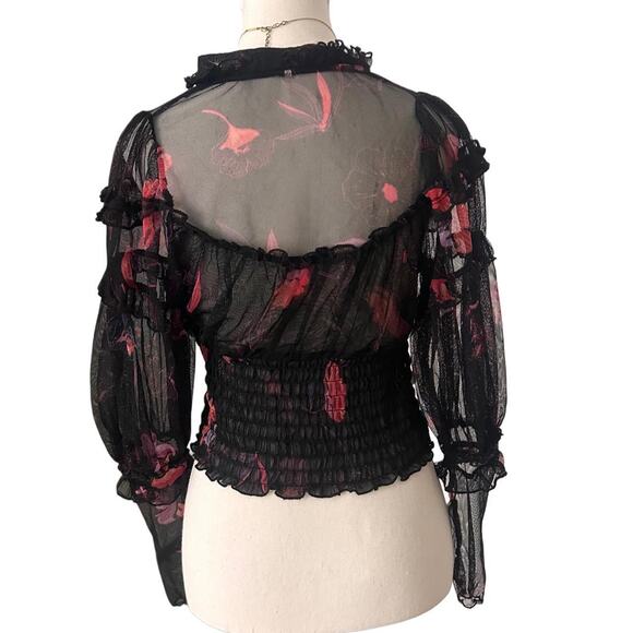 Free People Women’s Sheer Floral Rudfled Buttons Blouse Size XS - Picture 2 of 5